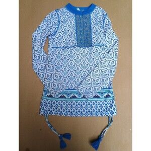 Cabana Life Girls Sz 6x Long Sleeve Rash Guard Top UPF 50+ Boho White & Blue